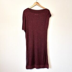 ZARA Sac Dress Medium Shimmer Lamé Burgundy Knit Holiday Semi Sheer Dress